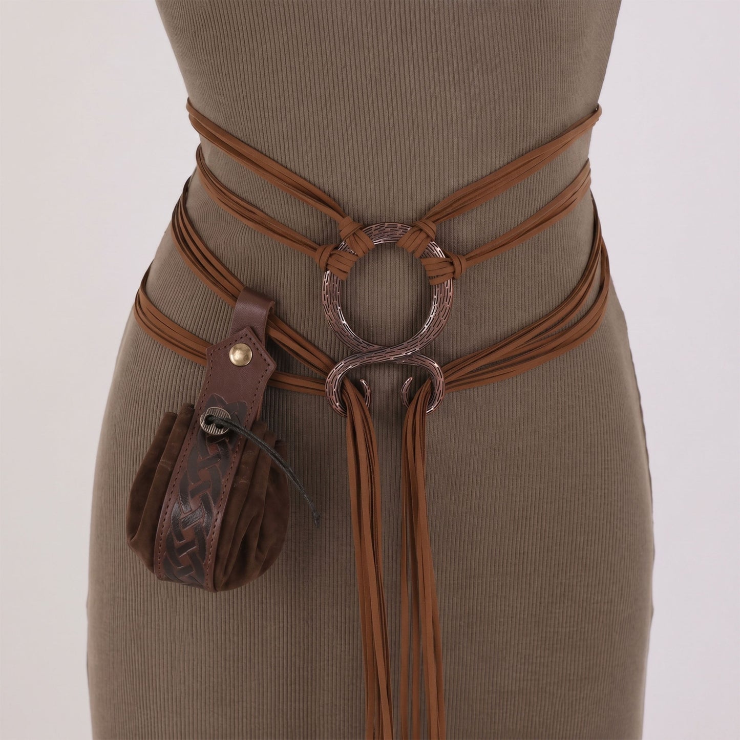 ❤️Medieval Viking Braided Leather Belt Set, with Ring Buckle & Tassel Decorations