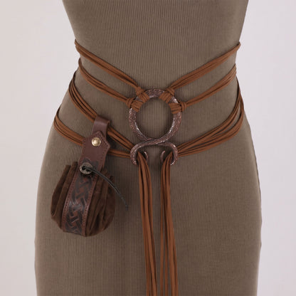 ❤️Medieval Viking Braided Leather Belt Set, with Ring Buckle & Tassel Decorations