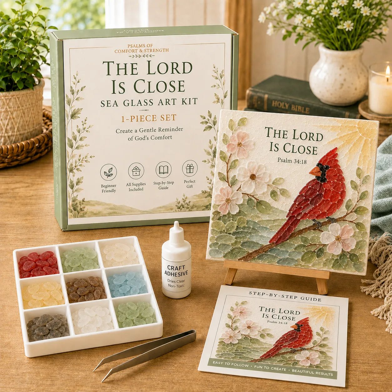 💥 LAST DAY 49% OFF - ✝️ Psalms of Comfort & Strength Sea Glass Art Kit