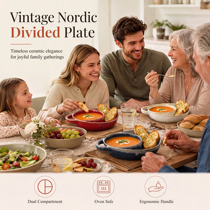 🥄Last Day 49% OFF – Retro Ceramic Divided Baking Dish with Single Handle