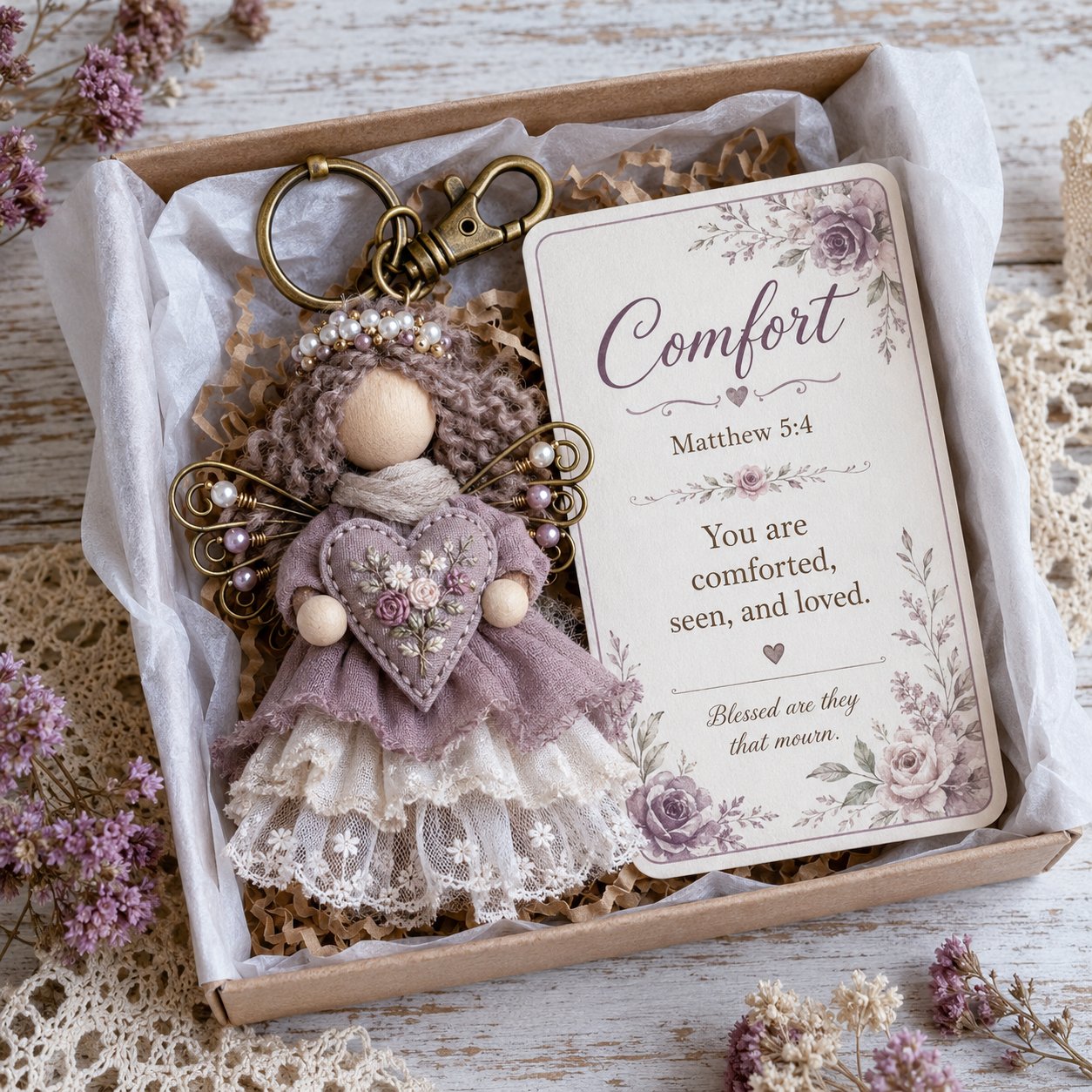 🪽 Faith Guardian Keychain Scripture Gift Set Collection | Layered Fabric Charm, Inspirational Scripture Card & Ready-to-Gift Box Included 💕