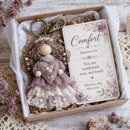 🪽 Faith Guardian Keychain Scripture Gift Set Collection | Layered Fabric Charm, Inspirational Scripture Card & Ready-to-Gift Box Included 💕