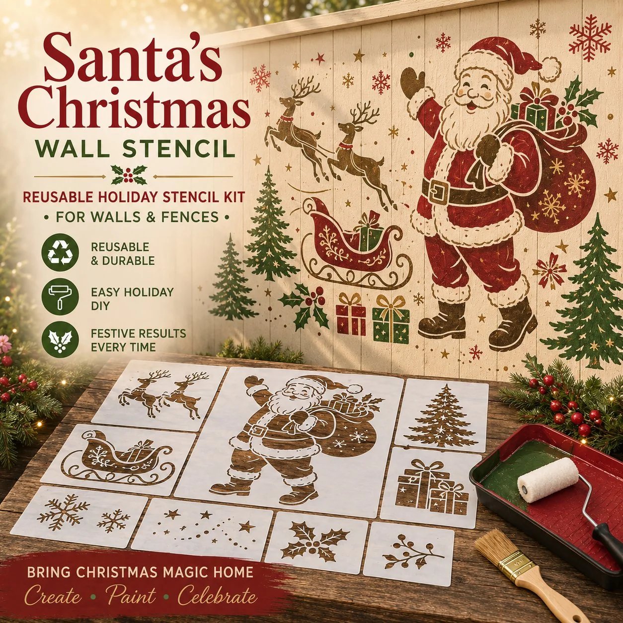 🔥Last Day — 49% OFF! 🎅Christmas Santa Claus Wall Stencil✨