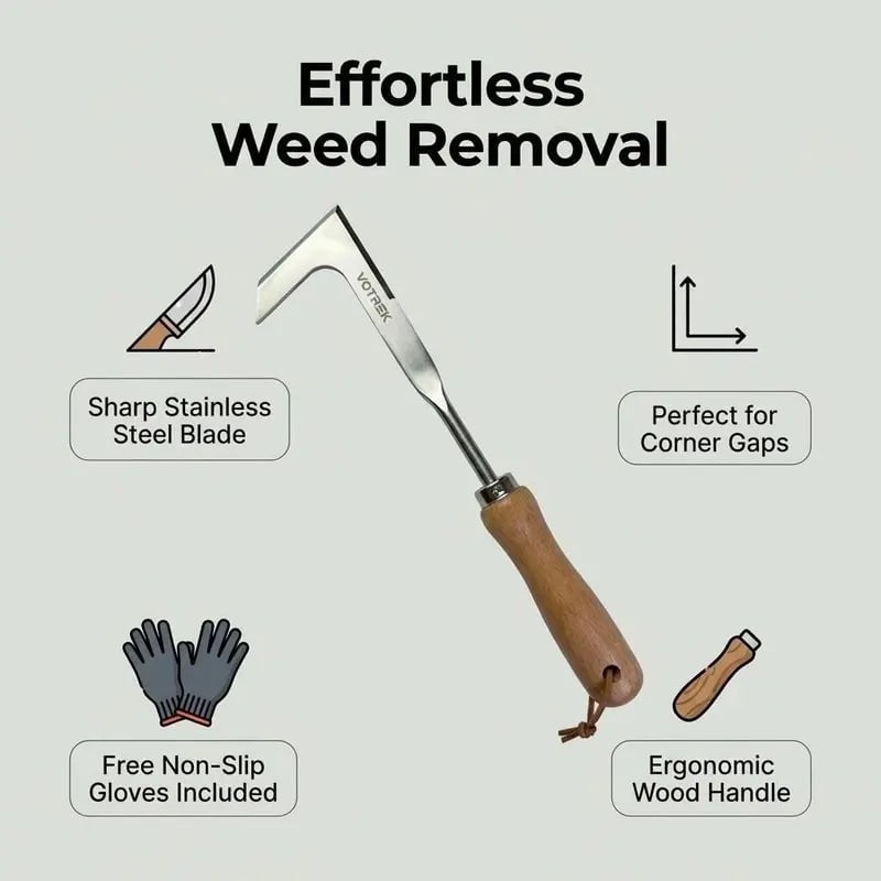 🌱50% OFF NOW! 2026 New Crack Weeder Tool Crevice Cleaning Tool‑Manual Hand Weeder with Wooden Handle, Sturdy Metal Weeding Tool for Pavement Joints, Patio Bricks & Garden Crevice Weed Removal