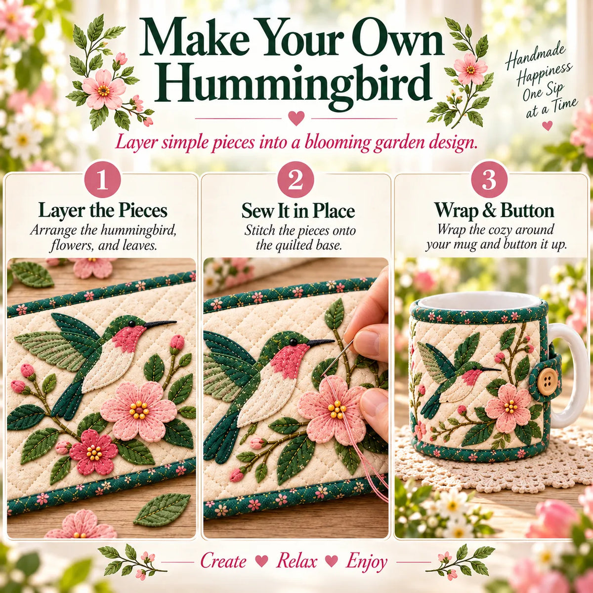 🌸Garden Quilted Mug Cozy DIY Kit
