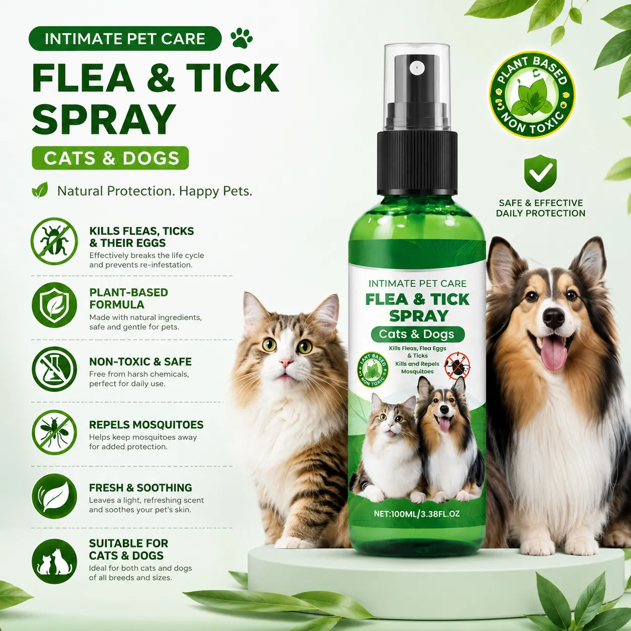 Petwag Flea & Tick Spray for Dogs & Cats – Natural Pet Protection Spray Against Fleas, Ticks & Mosquitoes, Safe Daily Care Formula (100ML)