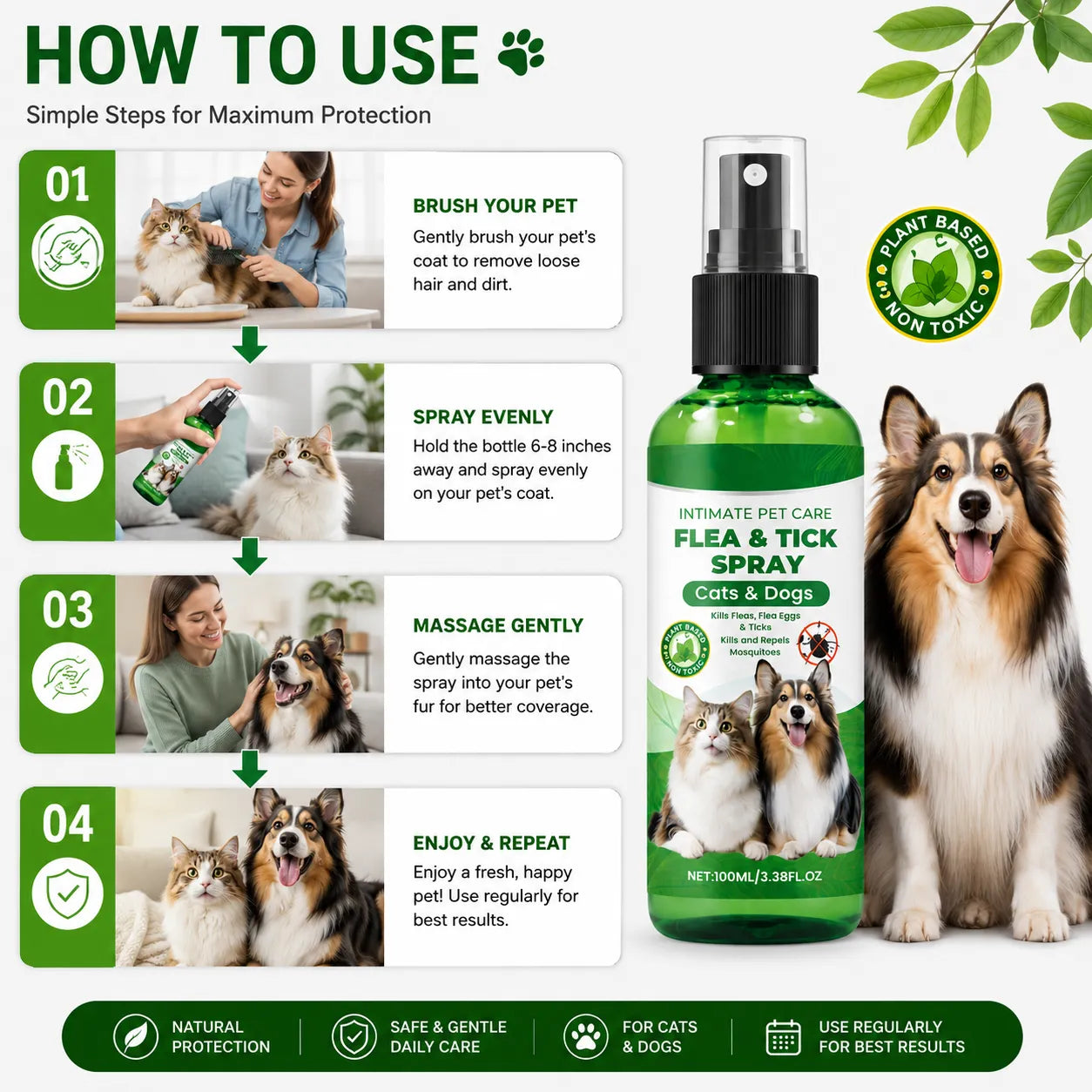 Petwag Flea & Tick Spray for Dogs & Cats – Natural Pet Protection Spray Against Fleas, Ticks & Mosquitoes, Safe Daily Care Formula (100ML)