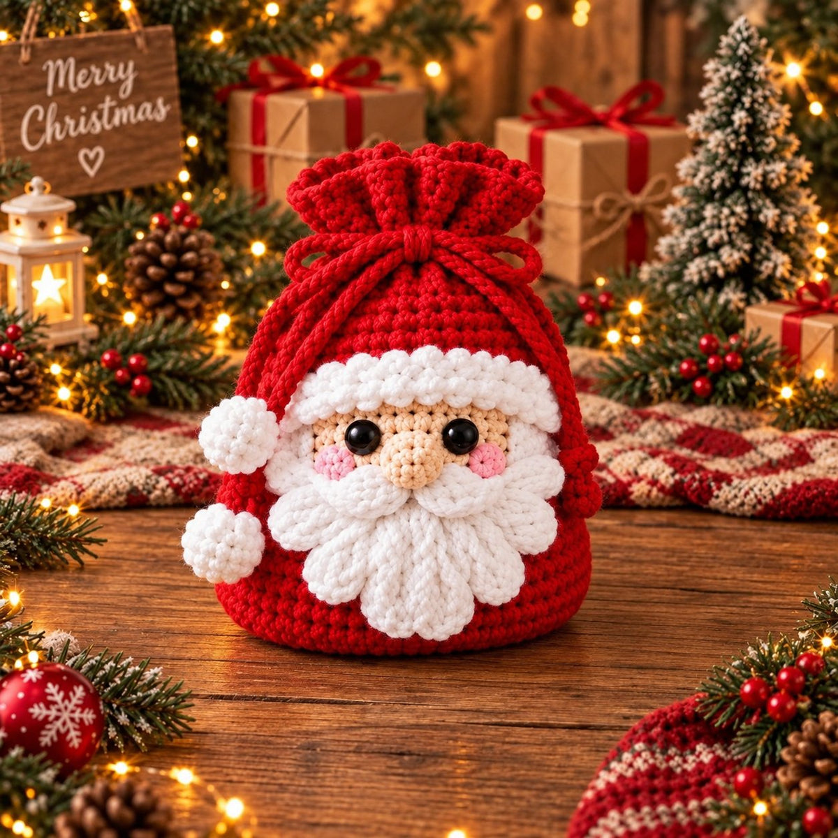 🎄 Christmas Crochet Character Gift Pouch | Reusable Drawstring Gift Bag — 12 Festive Designs