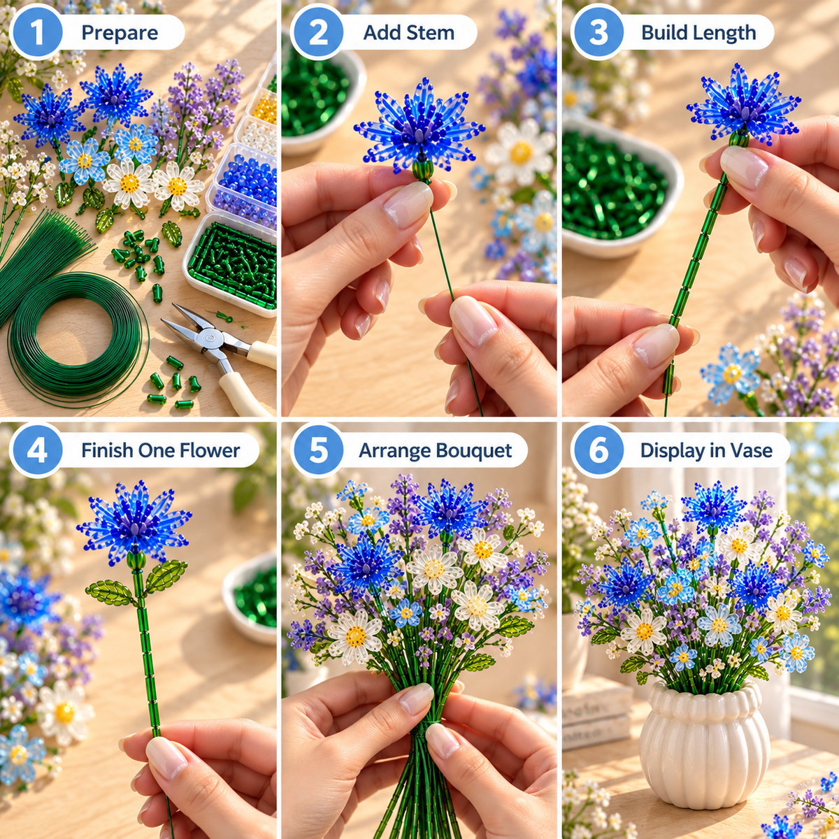 ⏳ Last Day 48% OFF –🌼✨DIY Beaded Wildflower Bouquet Kit – Handmade Crystal Flower Craft Set🌸✨