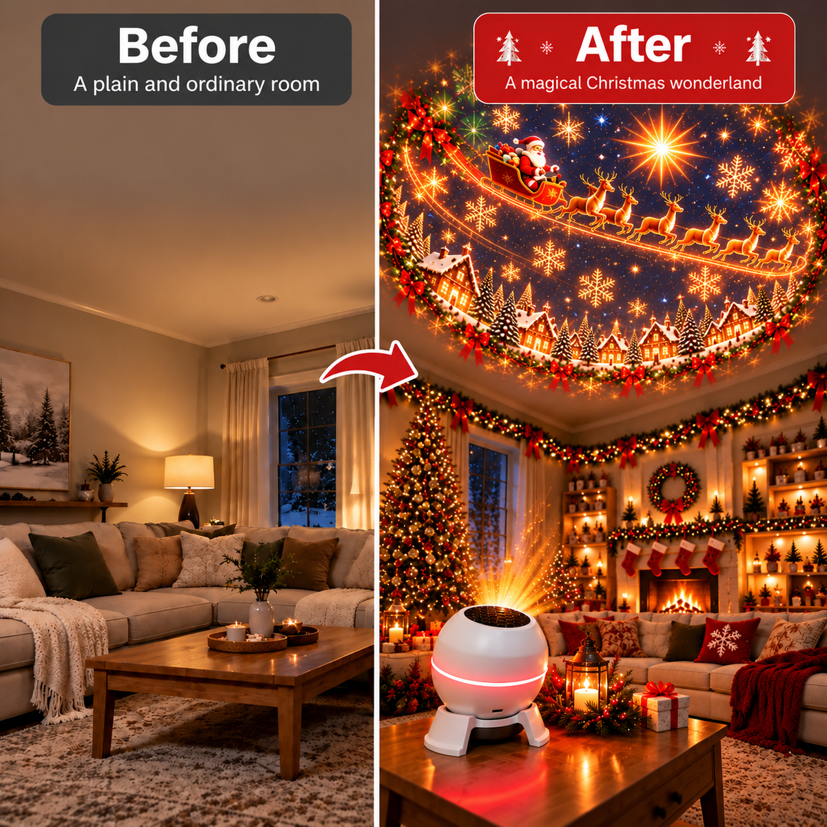 🎄 Magical Christmas Projection Night Light – Transform Any Room Into A Holiday Wonderland
