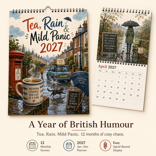 Tea, Rain & Mild Panic 2027 Wall Calendar