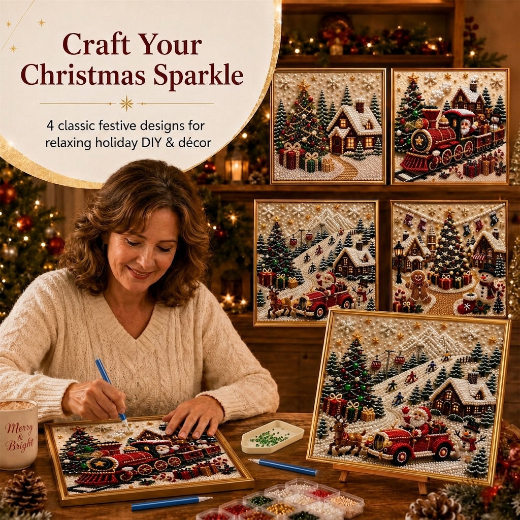 🎄🎅 Premium 3D Pearl Christmas Wall Art Kit | Luxury Flocked Canvas with Scratch-Resistant Non-Fading Pearl Beads DIY Holiday Decor⛄️❄️