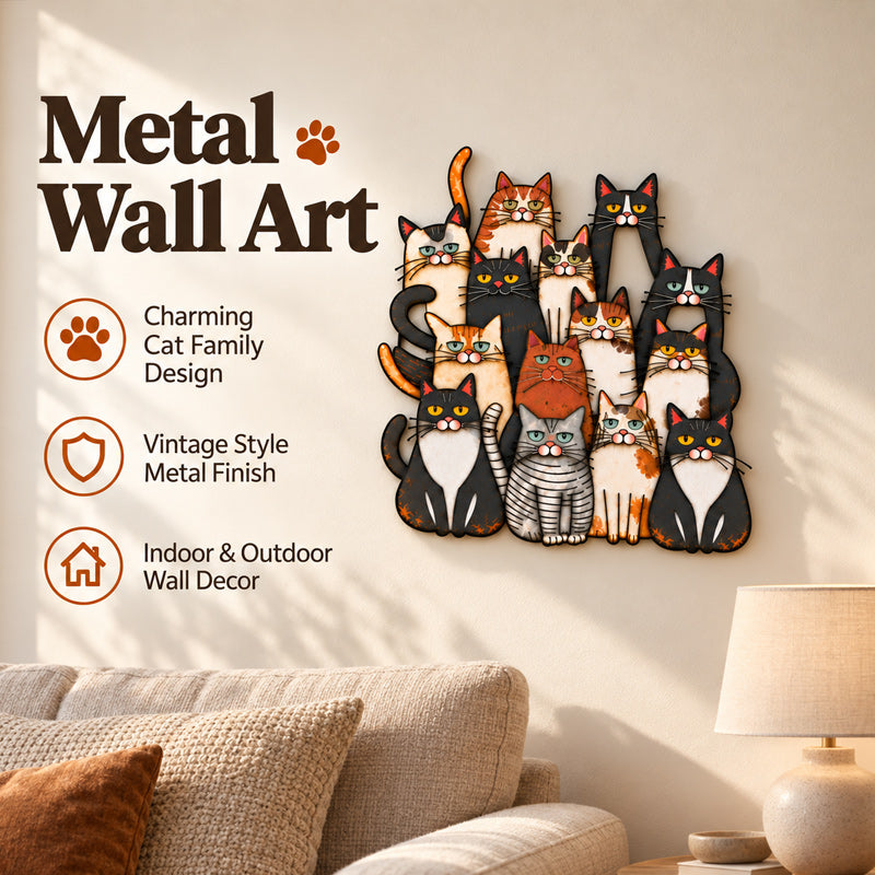 🐾Whimsical Cat Family Metal Wall Art