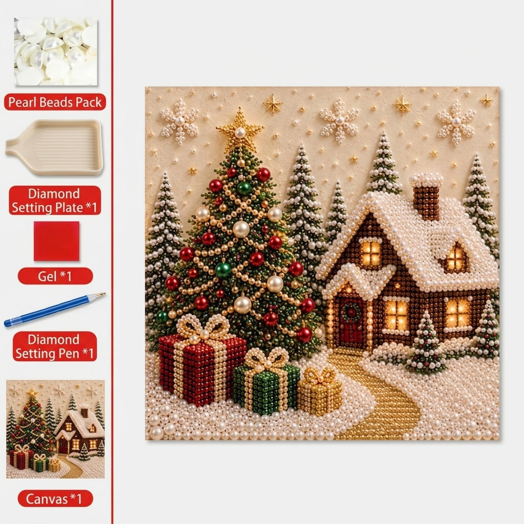 🎄🎅 Premium 3D Pearl Christmas Wall Art Kit | Luxury Flocked Canvas with Scratch-Resistant Non-Fading Pearl Beads DIY Holiday Decor⛄️❄️