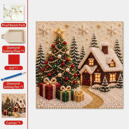 🎄🎅 Premium 3D Pearl Christmas Wall Art Kit | Luxury Flocked Canvas with Scratch-Resistant Non-Fading Pearl Beads DIY Holiday Decor⛄️❄️