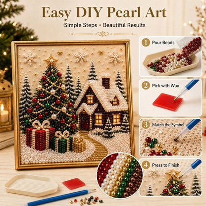 🎄🎅 Premium 3D Pearl Christmas Wall Art Kit | Luxury Flocked Canvas with Scratch-Resistant Non-Fading Pearl Beads DIY Holiday Decor⛄️❄️