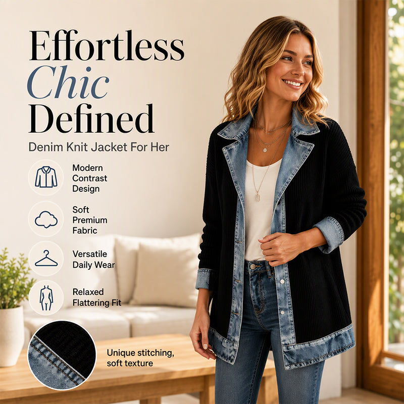 🍂Seasonal Style 49% Off🛍️Women’s Elegant Denim Spliced Ribbed Knit Coat