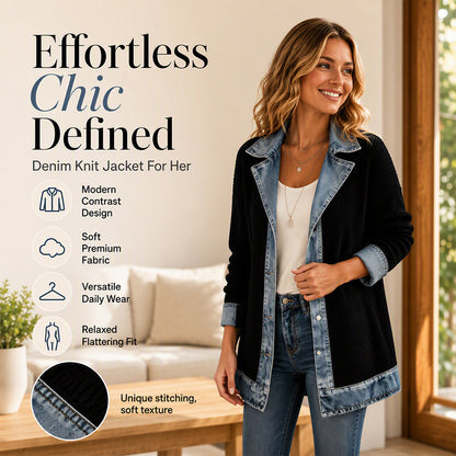🍂Seasonal Style 49% Off🛍️Women’s Elegant Denim Spliced Ribbed Knit Coat