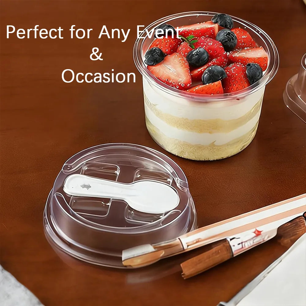 🍨 100 Pack Clear Dessert Cups with Lids & Spoons