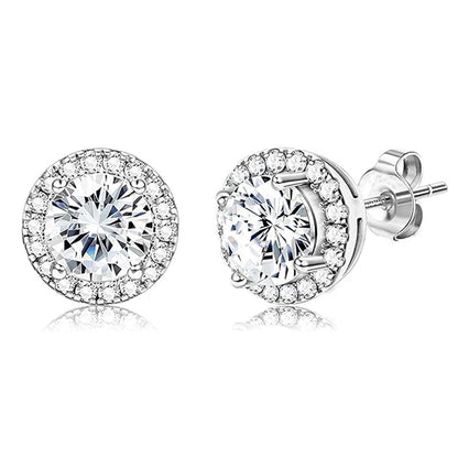 Halo Stud Earrings 2-Pack - Gold & Silver Round/Square Styles