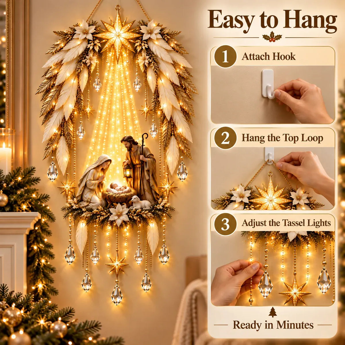 ✨👼 Heavenly Angel Wings Nativity Light✨ – Lighted Christmas Wall Decor