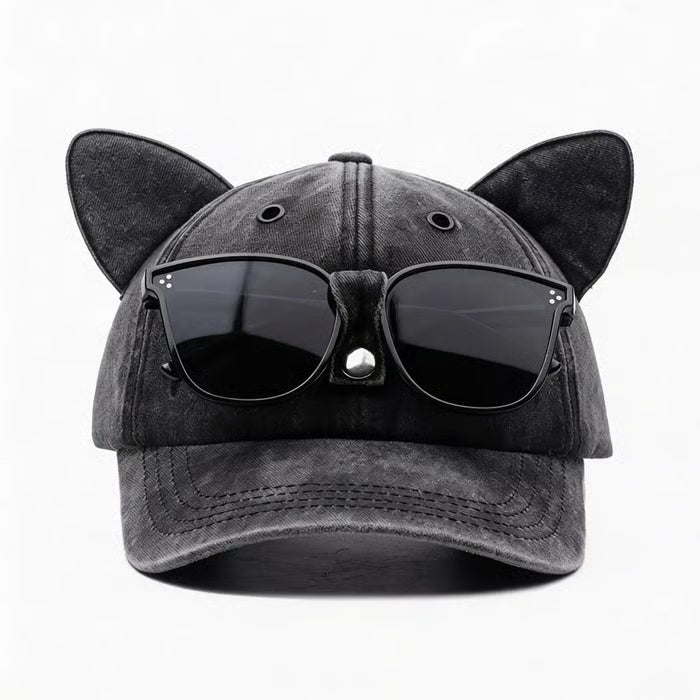 🧢Y2K Cat Ear Trucker Hat with Detachable Sunglasses Vintage