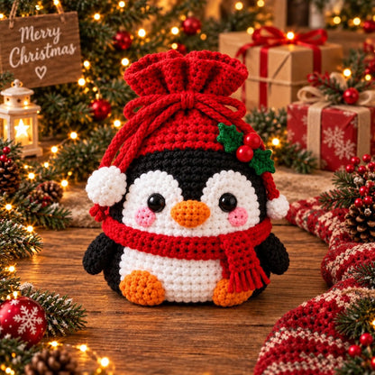 🎄 Christmas Crochet Character Gift Pouch | Reusable Drawstring Gift Bag — 12 Festive Designs
