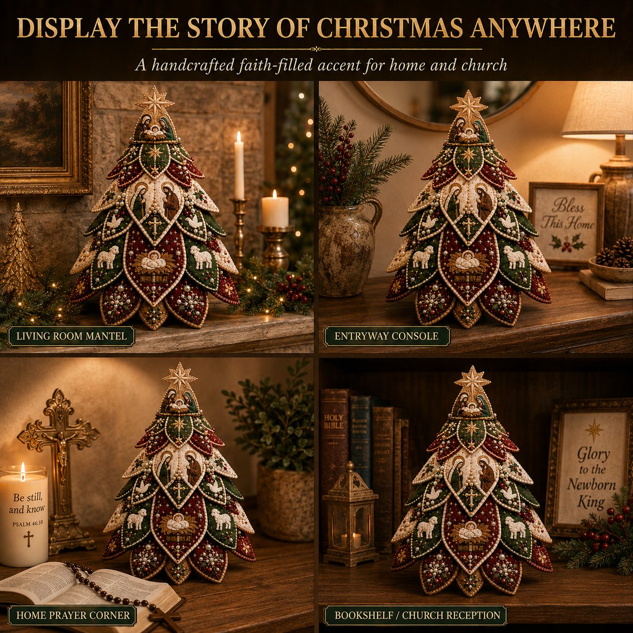 ✝️ Beginner-Friendly Tree of Faith 3D Quilted Christmas Tree Sewing Kit | Complete Kit with Coordinated Fabrics, Beads & Step-by-Step Guide Included 💕