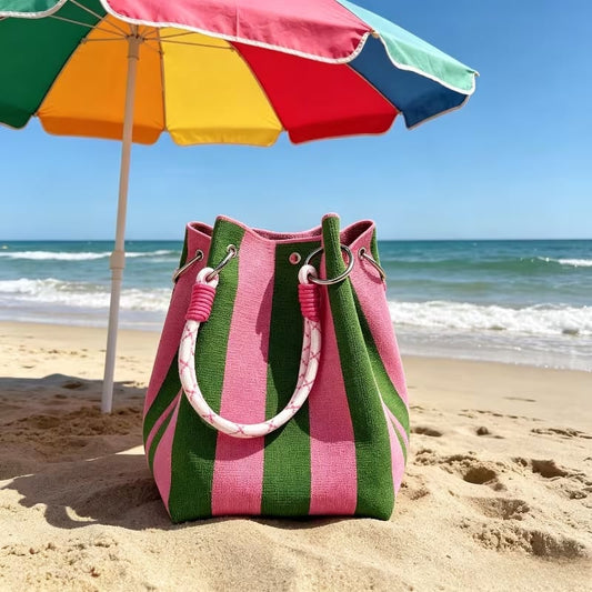 🏆👜 Limited-Time Sale: 43% OFF 🌴 Boho Striped Knit Bucket Handbag for Women – Handmade Summer Beach Shoulder Bag