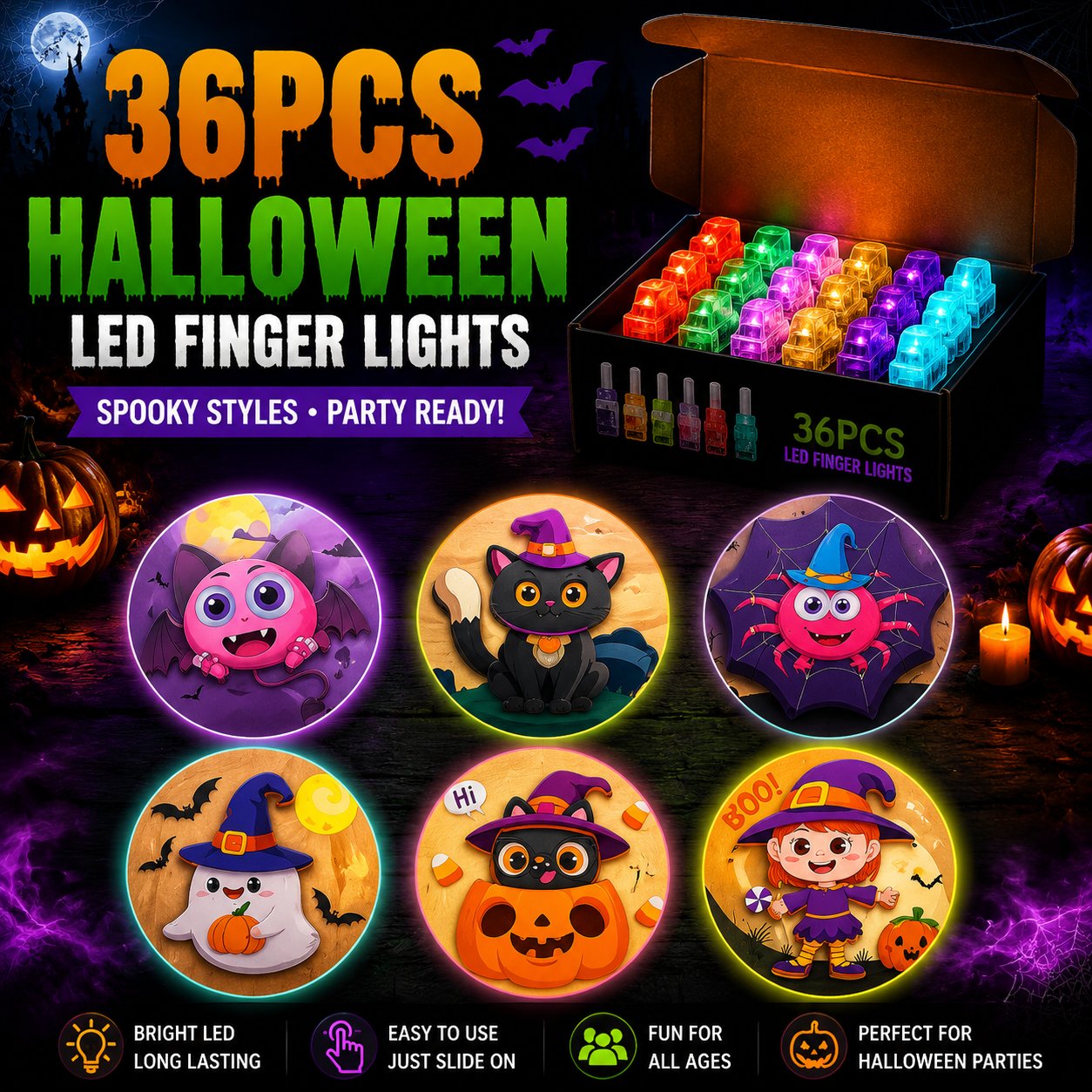 ⏰Limited Stock 49% OFF🎃Halloween Finger Projector Lights – Mini Pattern Projector