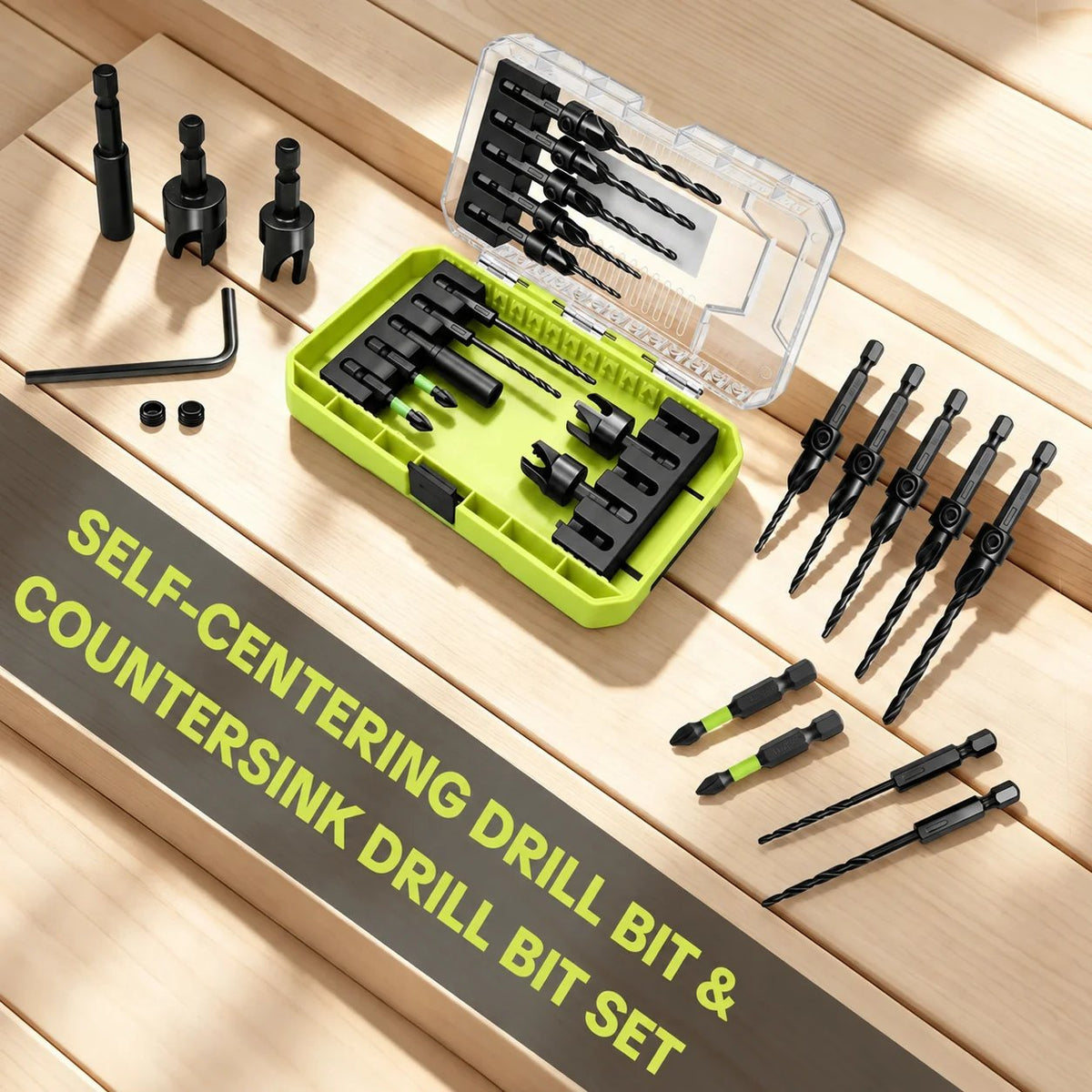 🛠️✨15-Piece Countersink Drill Bit Set – 1/4' Hex Shank, Depth Stop & Quick-Change Design