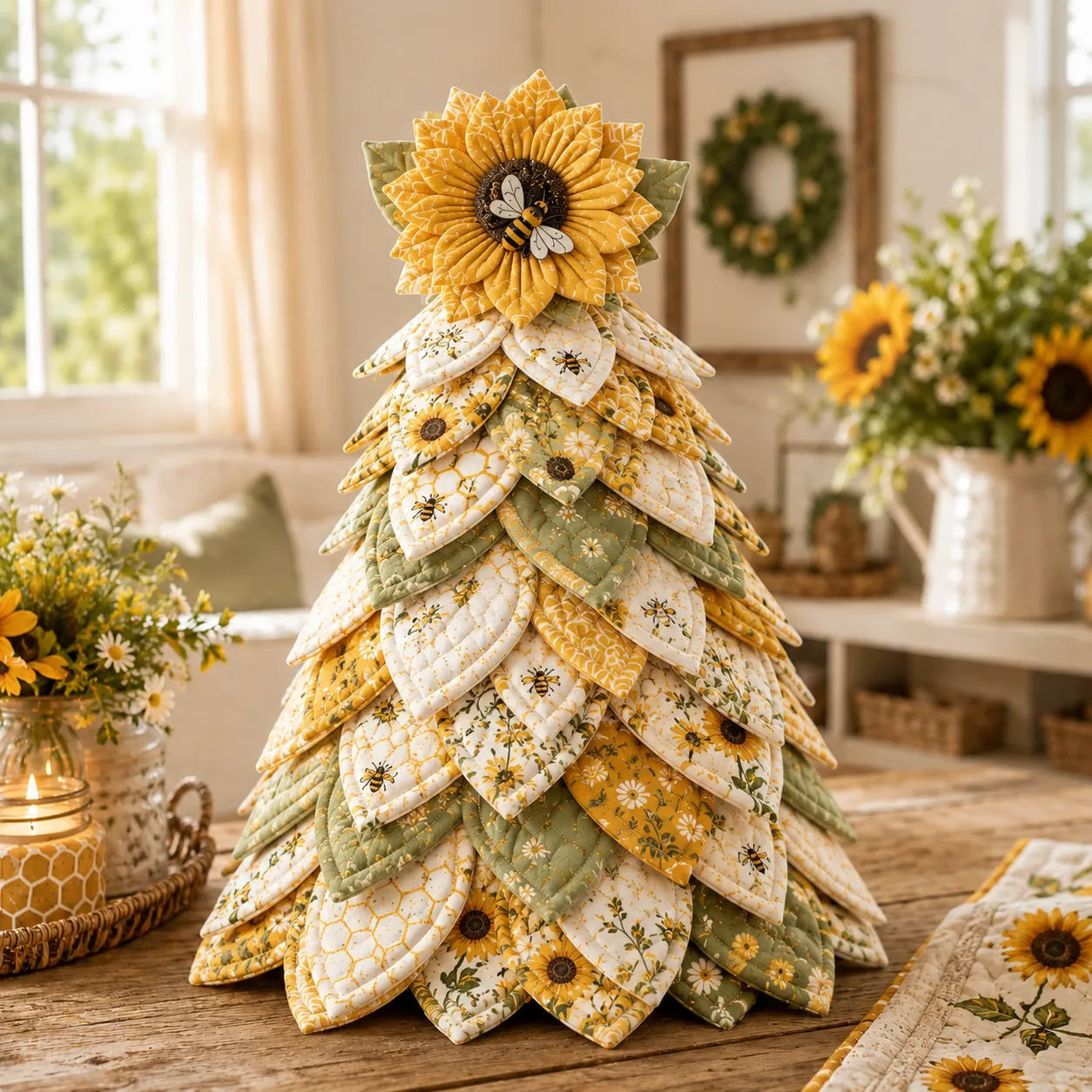 🔥🌻Sunflower Bee Garden Tree DIY Kit-Handmade Fabric Tabletop Tree Decor