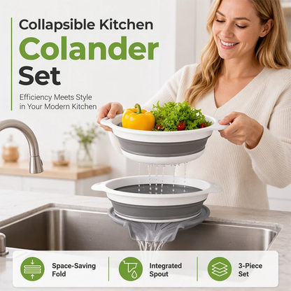 🥗 New Arrivals 49% OFF💥3-Piece Collapsible Colander Set with Draining Base – Space-Saving Kitchen Strainers for Fruits, Pasta & Vegetables