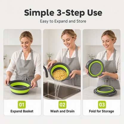 🥗 New Arrivals 49% OFF💥3-Piece Collapsible Colander Set with Draining Base – Space-Saving Kitchen Strainers for Fruits, Pasta & Vegetables