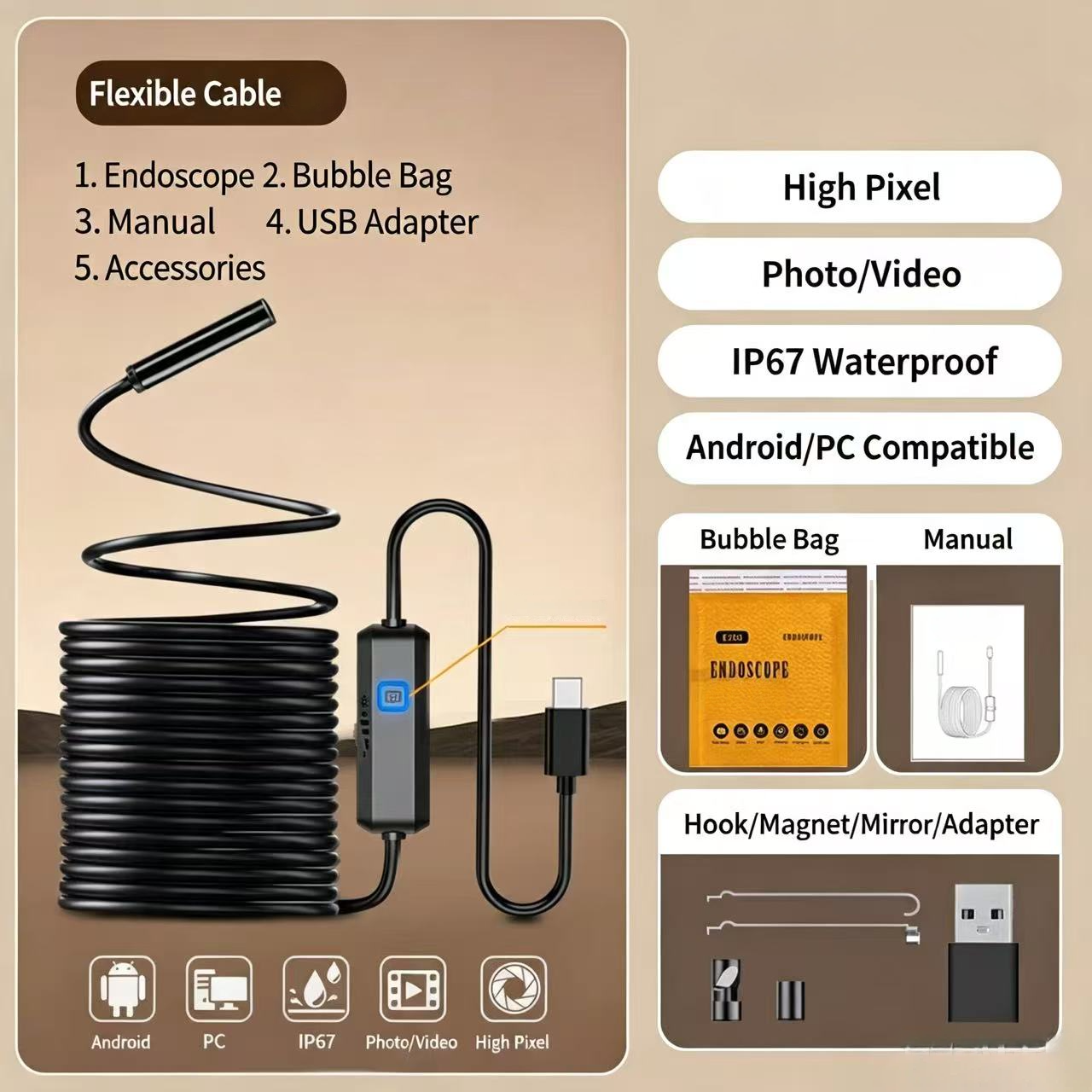 📢📢48% OFF !! ⏰Waterproof Borescope Camera with Adjustable Light