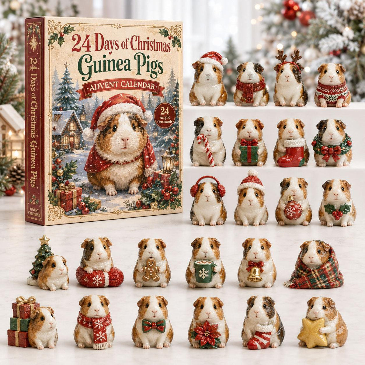 2026 Guinea Pig Christmas Advent Calendar - 24 Days of Adorable Festive Surprises, Acrylic Ornaments Blind Box -Gift for Guinea Pig Lovers