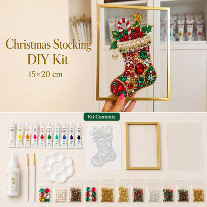 🎄 DIY Jeweled Christmas Tree Art Kit | Colorful Gems, Pearls, Paints & Gold-Tone Floating Display Frame 💎✨