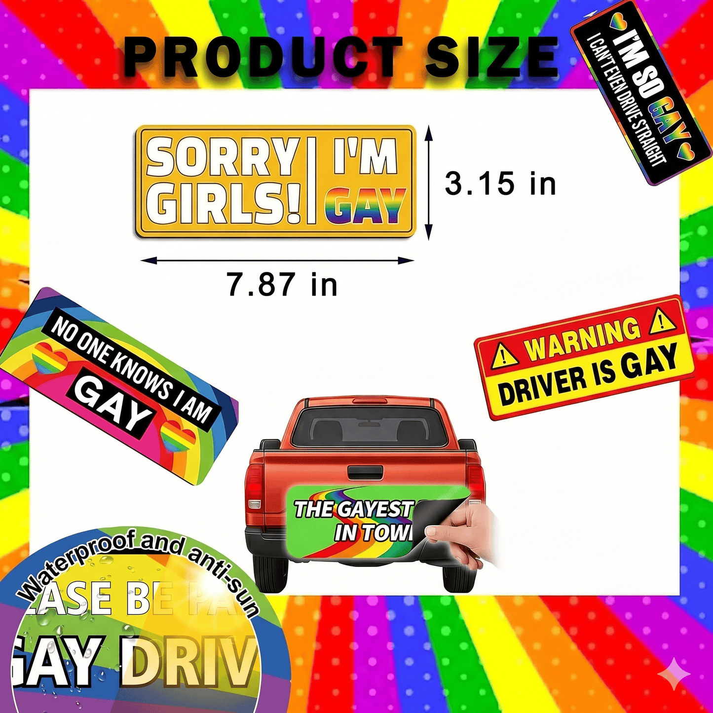 🚗12PCS Funny LGBT Rainbow Pride Prank Stickers