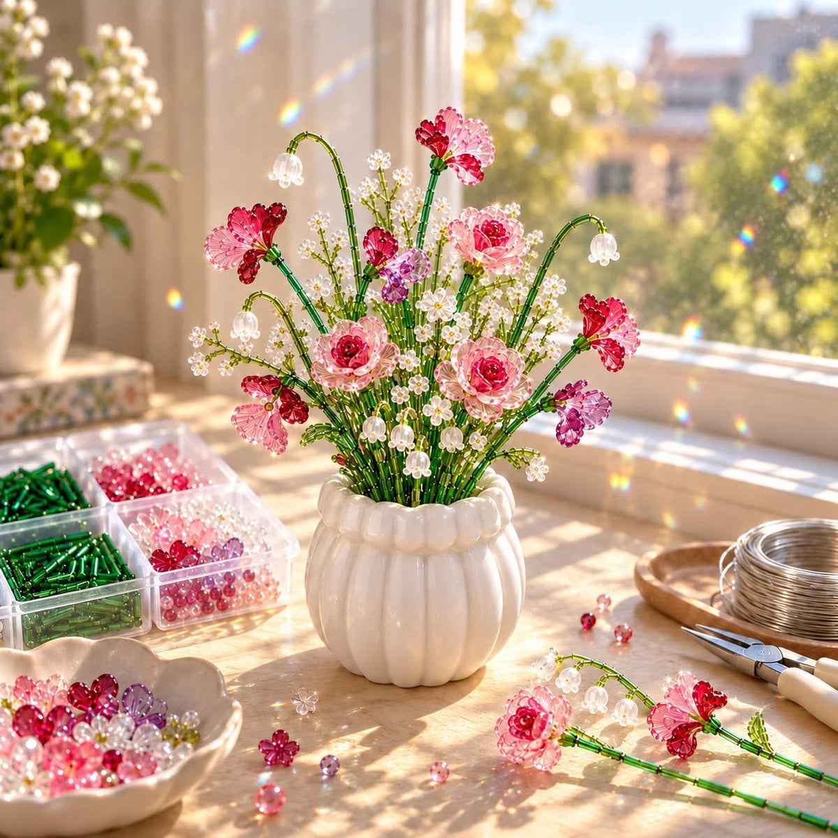 🏆Limited Time Sale 49% OFF 🌼✨DIY Beaded Wildflower Bouquet Kit – Handmade Crystal Flower Craft Set🌸✨