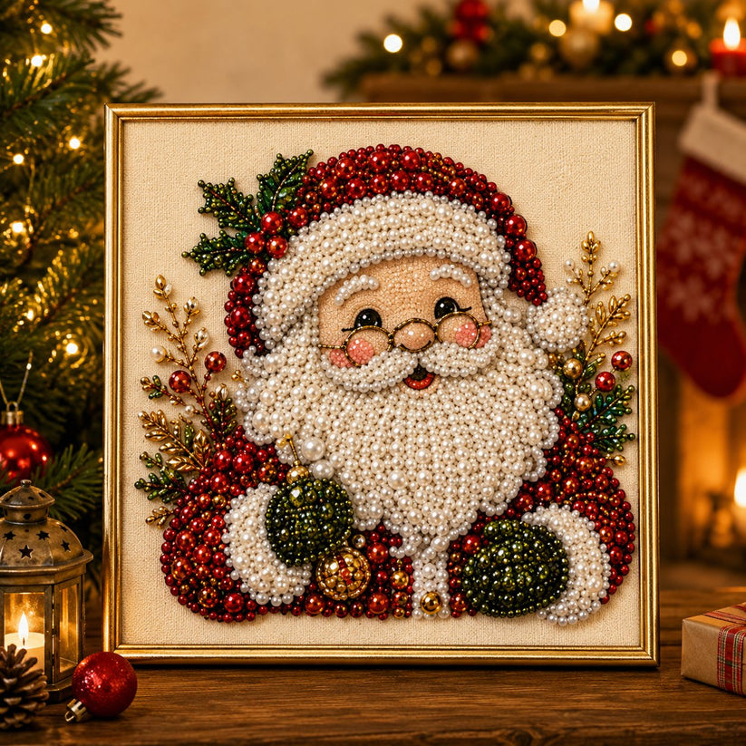 🎄🎅 Premium 3D Pearl Christmas Wall Art Kit | Luxury Flocked Canvas with Scratch-Resistant Non-Fading Pearl Beads DIY Holiday Decor⛄️❄️