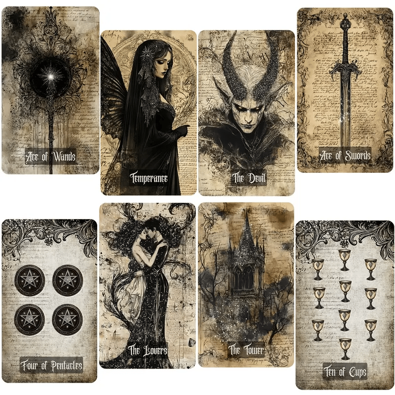 💀🖤Vintage Gothic Tarot Cards Set - 78 Tarot Cards Deck