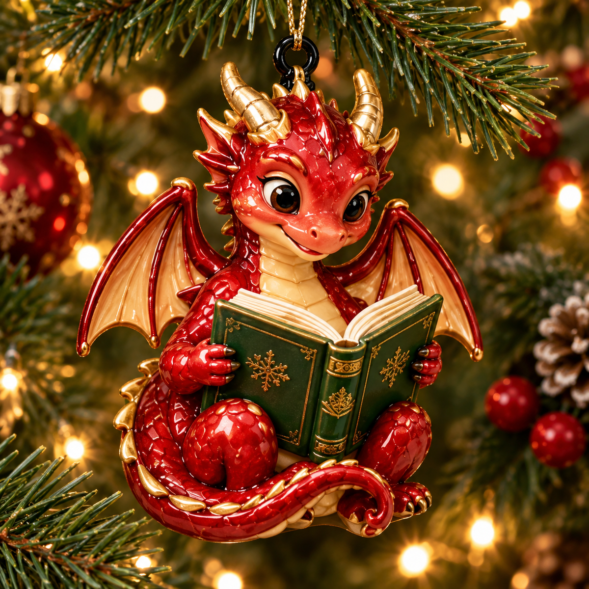 Bookish Dragons – 6-Piece Christmas Keepsake Ornament Set for Book Lovers