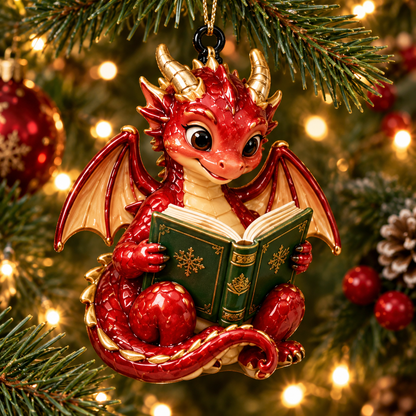 Bookish Dragons – 6-Piece Christmas Keepsake Ornament Set for Book Lovers