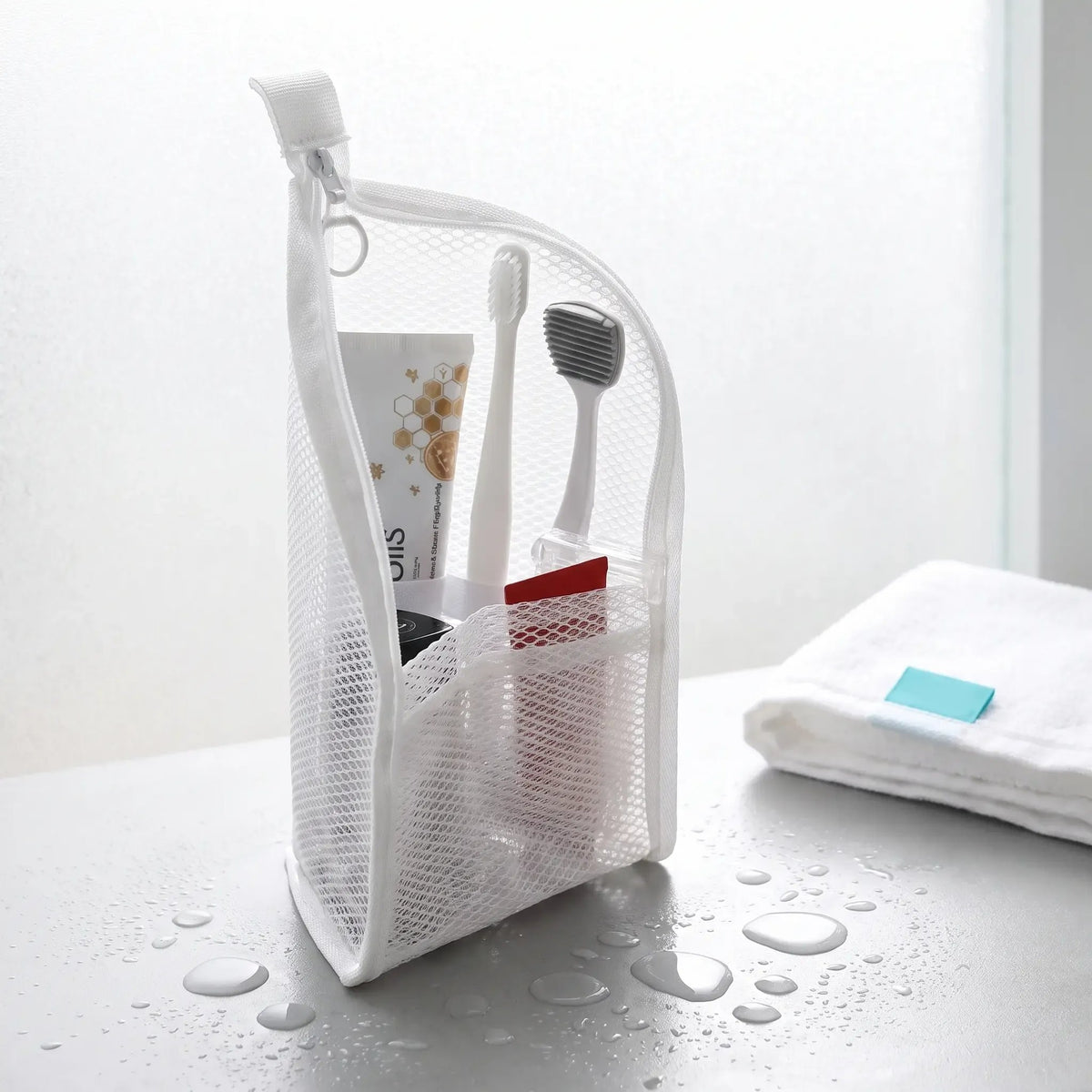 🎒Mesh Zipper Toiletry Storage Pouch - Multi-Pocket Travel Cosmetic Organizer Bag，22cm*13cm*13cm