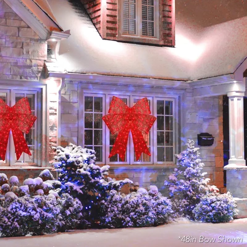 Pre-Lit Christmas Bow, Large Outdoor LED Lighted Holiday Décor w/ 8 Light Functions, Hook