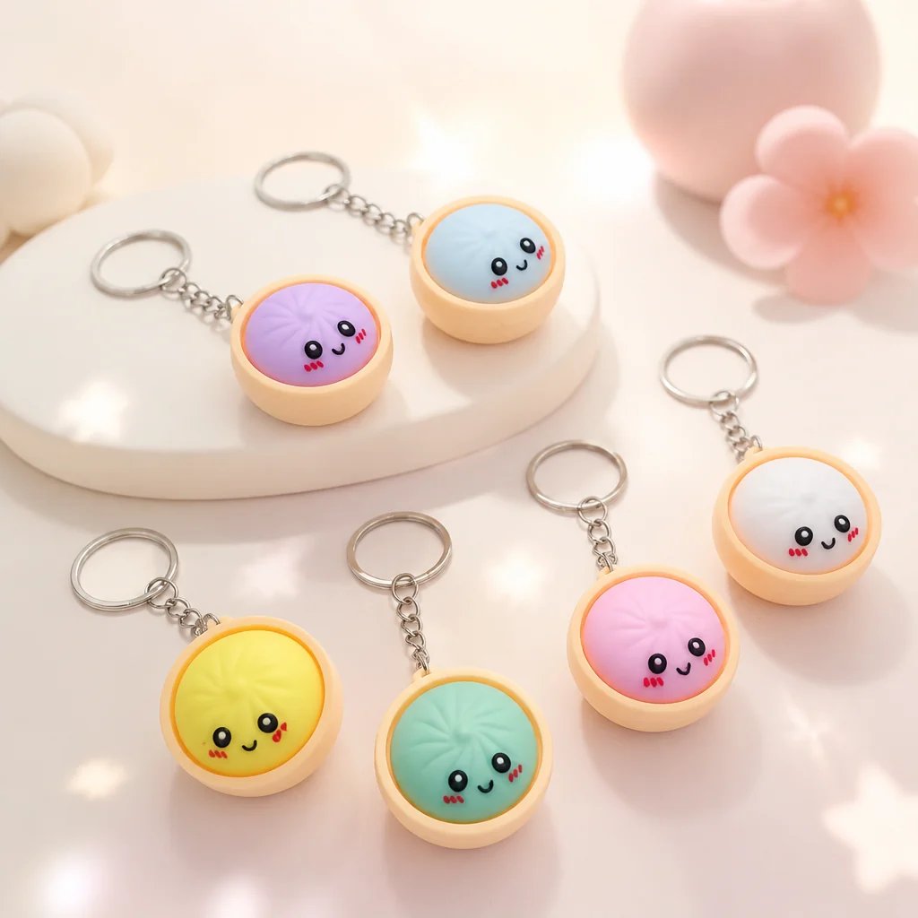 🏆 Last Day Special Price £8.99 ! 🔥Buy 1 Get 1 Free🎁Cute Dumpling Pressable Fidget Keychain - touch sensing light