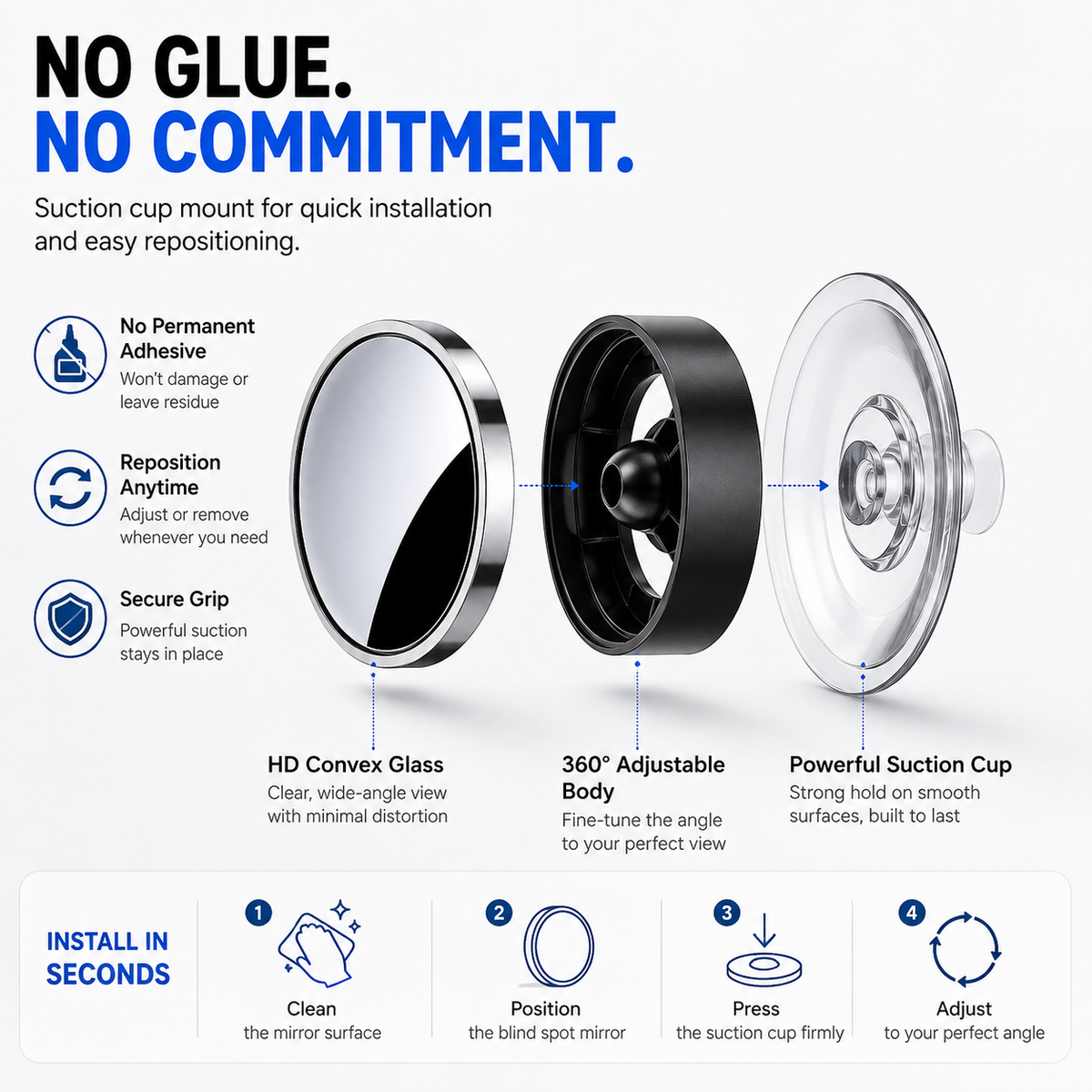 🚗 2-Pack 360° Adjustable Blind Spot Mirrors – Wide-Angle HD Car Side Mirror