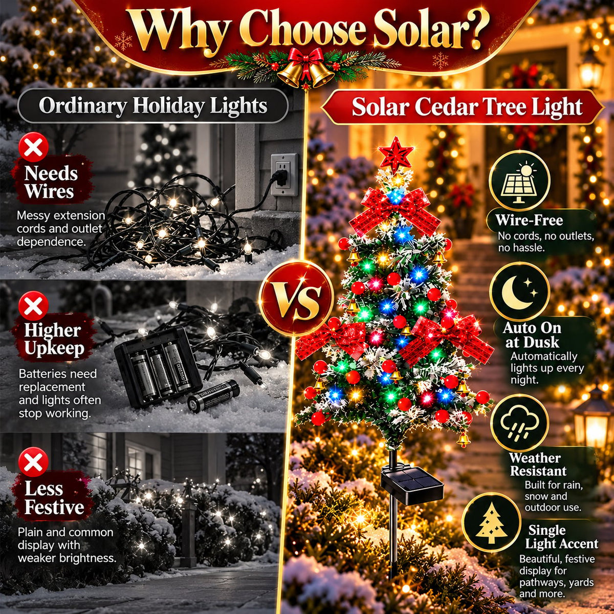 49% OFF 🔥 Solar Cedar Christmas Tree Lights | Festive Outdoor Holiday Decor