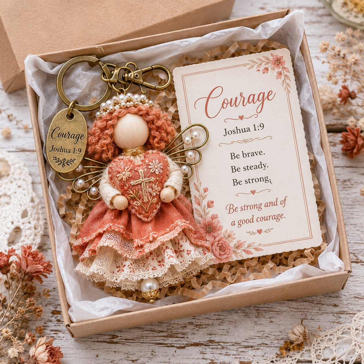 🪽 Faith Guardian Keychain Scripture Gift Set Collection | Layered Fabric Charm, Inspirational Scripture Card & Ready-to-Gift Box Included 💕