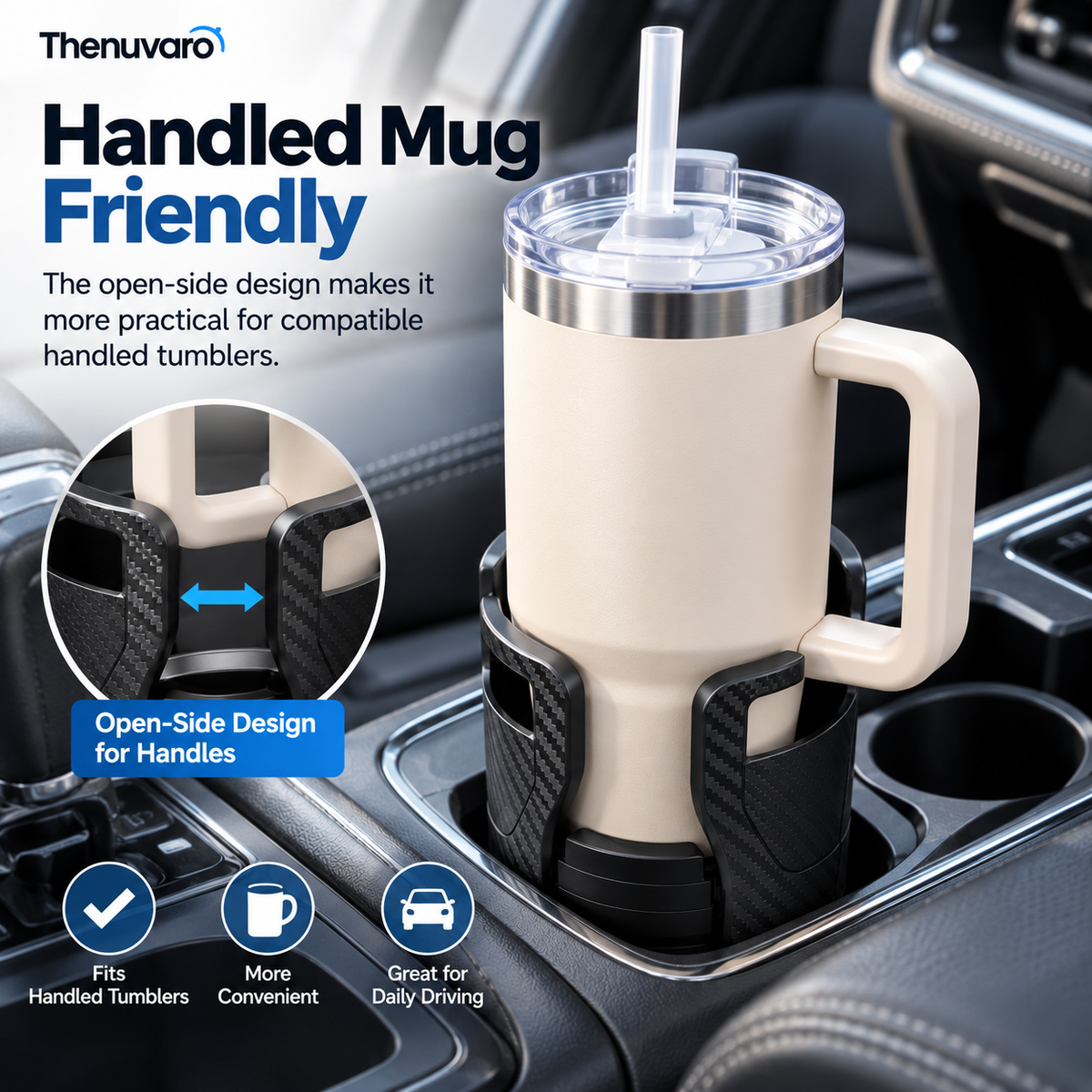 🚗 Expandable Car Cup Holder for Large Tumblers – Secure Fit for Oversized Bottles & Handled Mugs